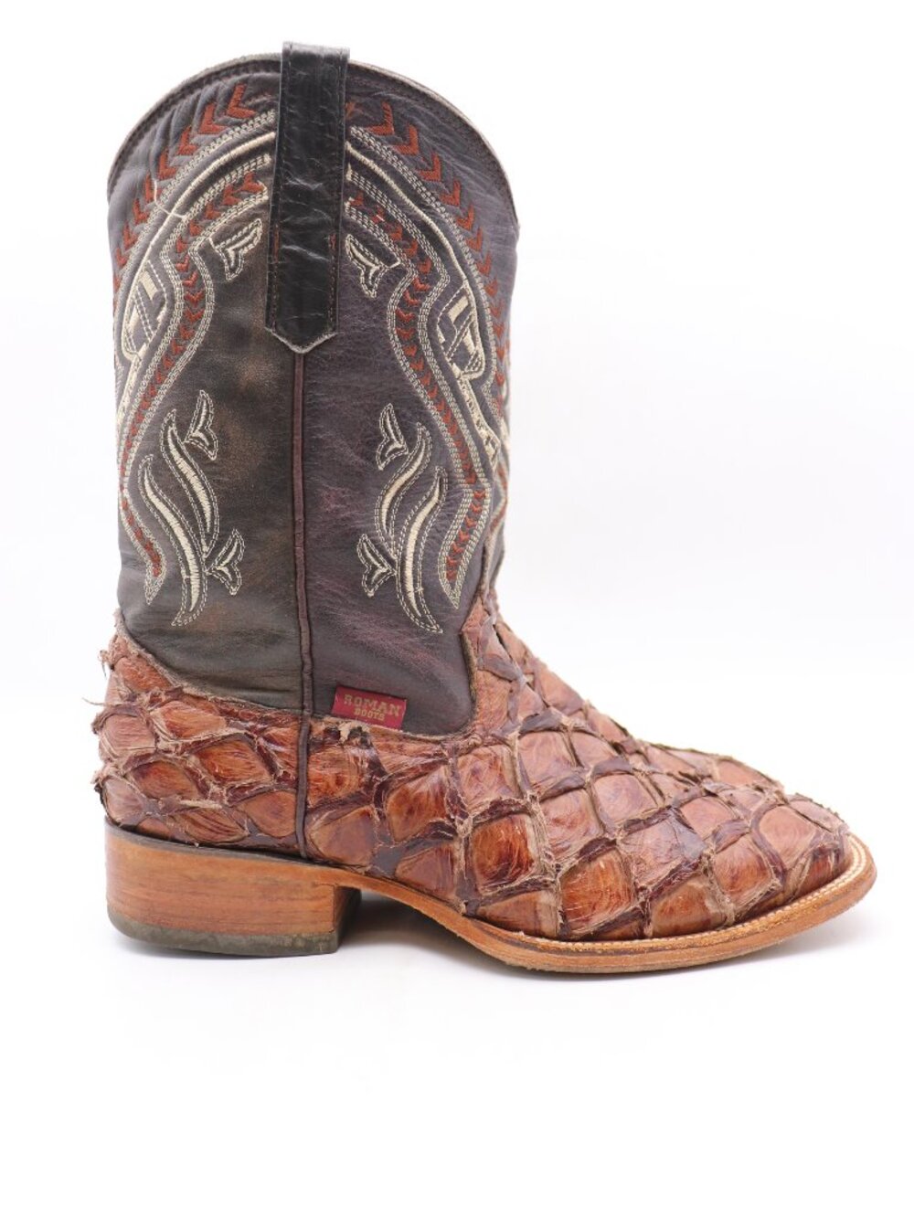 Roman Boots Pirarucu Fish Skin Men's 7 Runs Big 8 Square Toe Cowboy boot